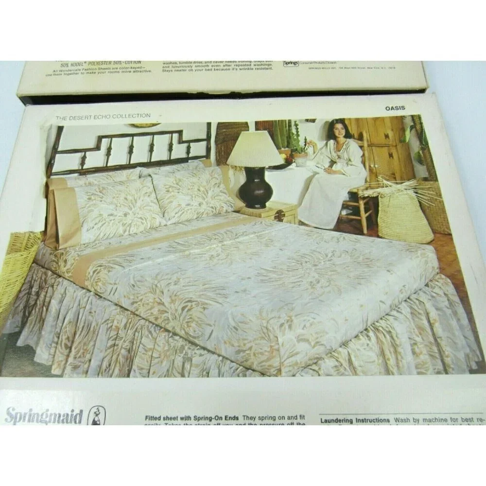 Vintage Double Sheet Springmaid Wondercale Oasis No Iron Percale New Flat Fitted
